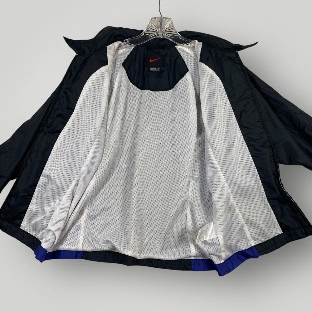 Nike Jacket womens Large Black Blue Full‎ Zip Windbreaker Mesh Lined Pockets 90s